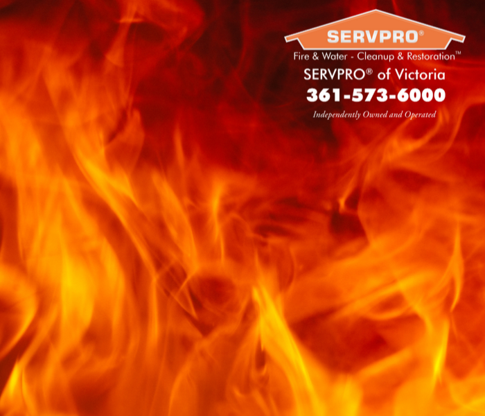 Flames SERVPRO of Victoria logo and info top corner